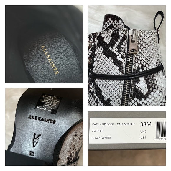 New! AllSaints Katy Snake Print Calf Leather Western Boots. No box. Never worn. - Picture 14 of 14